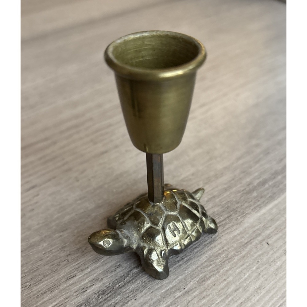 Vintage Brass copper tortoise candlestick Holder "H" Engraved